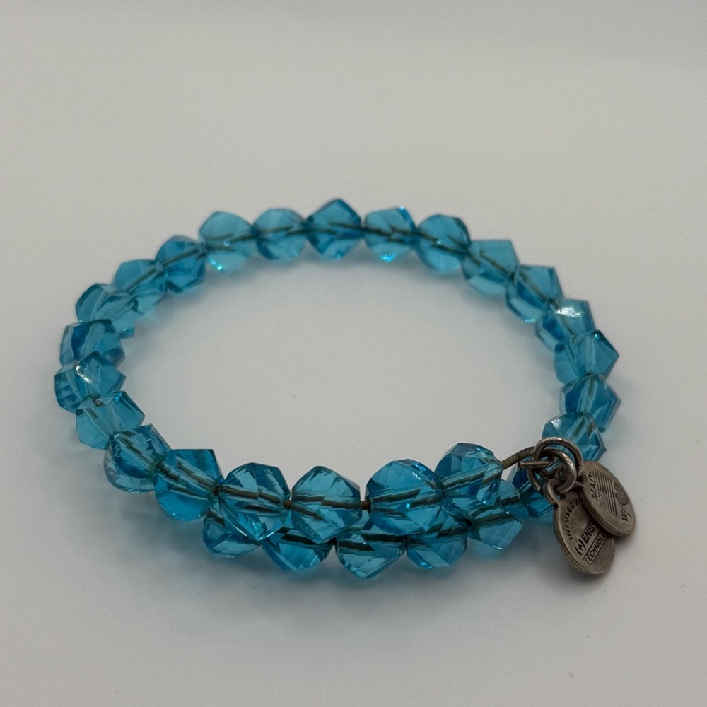 Alex and Ani Beaded Bangle Bracelet Blue and Silver